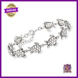 Sterling Silver Sea Turtle Bracelet, 6.5" Box Chain, Lobster Clasp